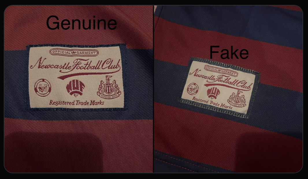 Newcastle United official garment tag