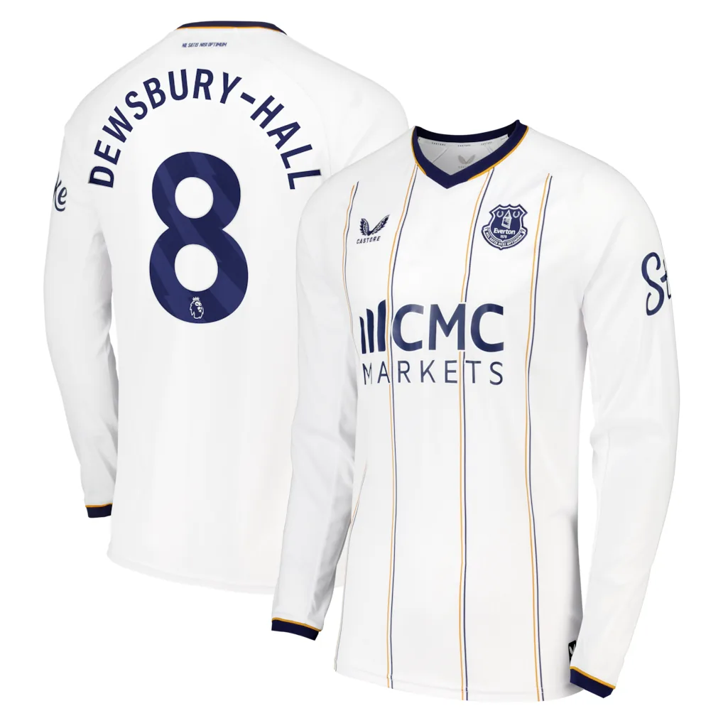 Everton Castore Away Replica Shirt 2026-27 - Long Sleeve with Dewsbury-Hall 8 printing