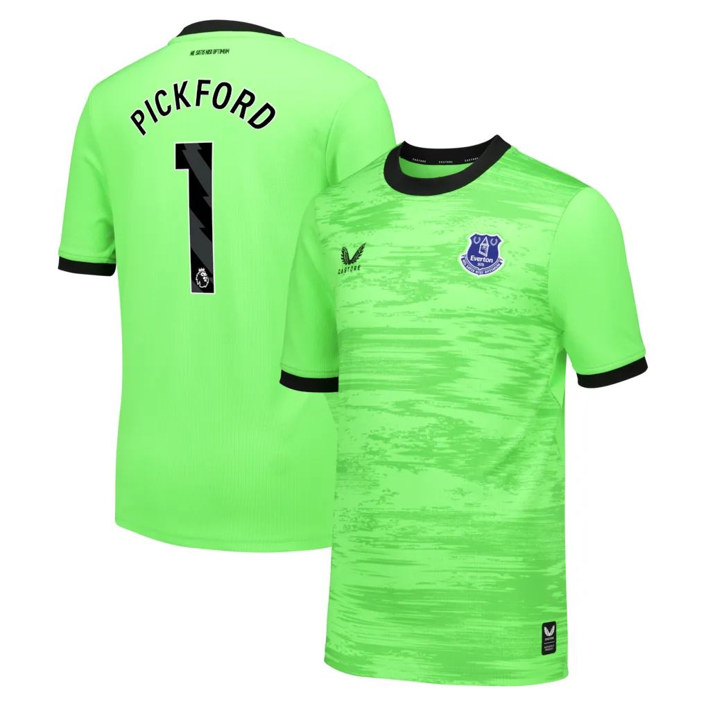 Everton Castore Home Goalkeeper Shirt 2026-27 - Kids with Pickford 1 printing