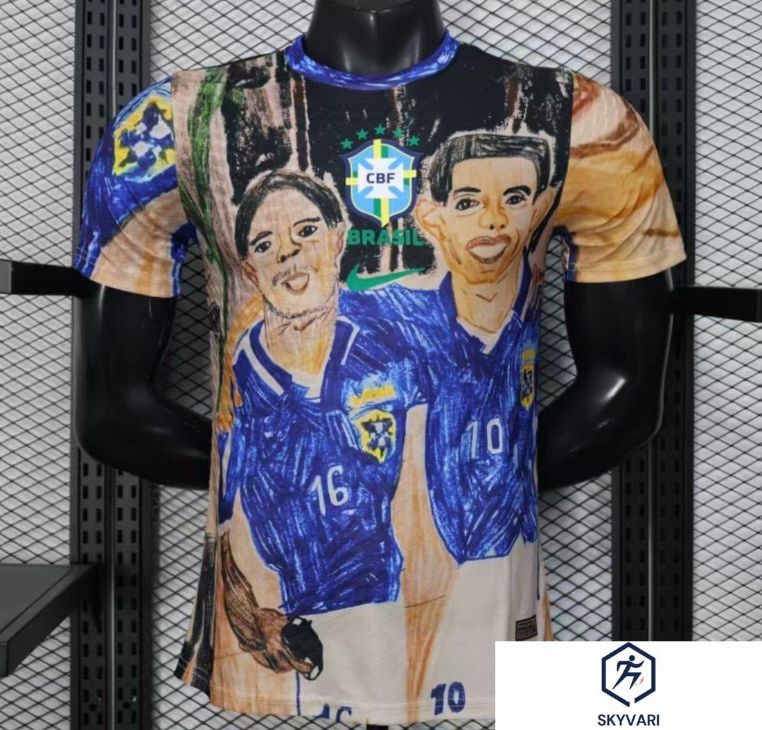 Player Version 2026 Brazil CBF Hand-Drawn Art Special Edition Jersey Featuring Ronaldo &amp; Ronaldinho