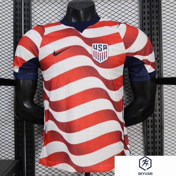 Player Version 2026 USA Home Red &amp; White Stripe Jersey
