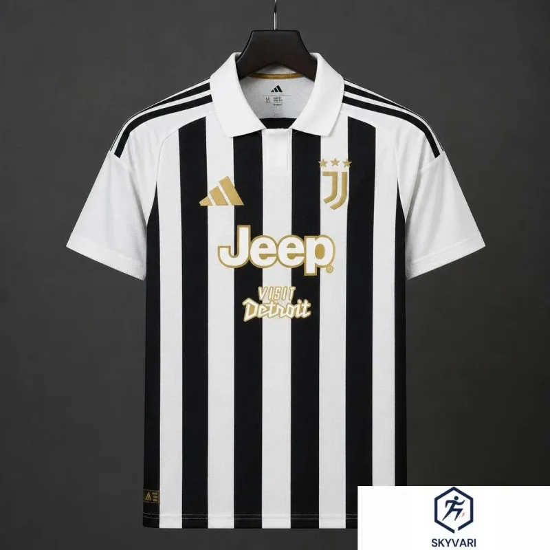 26/27 Juventus Home Jersey With Jeep Visit Detroit Sponsor Soccer Football
