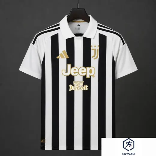 26/27 Juventus Home Jersey With Jeep Visit Detroit Sponsor